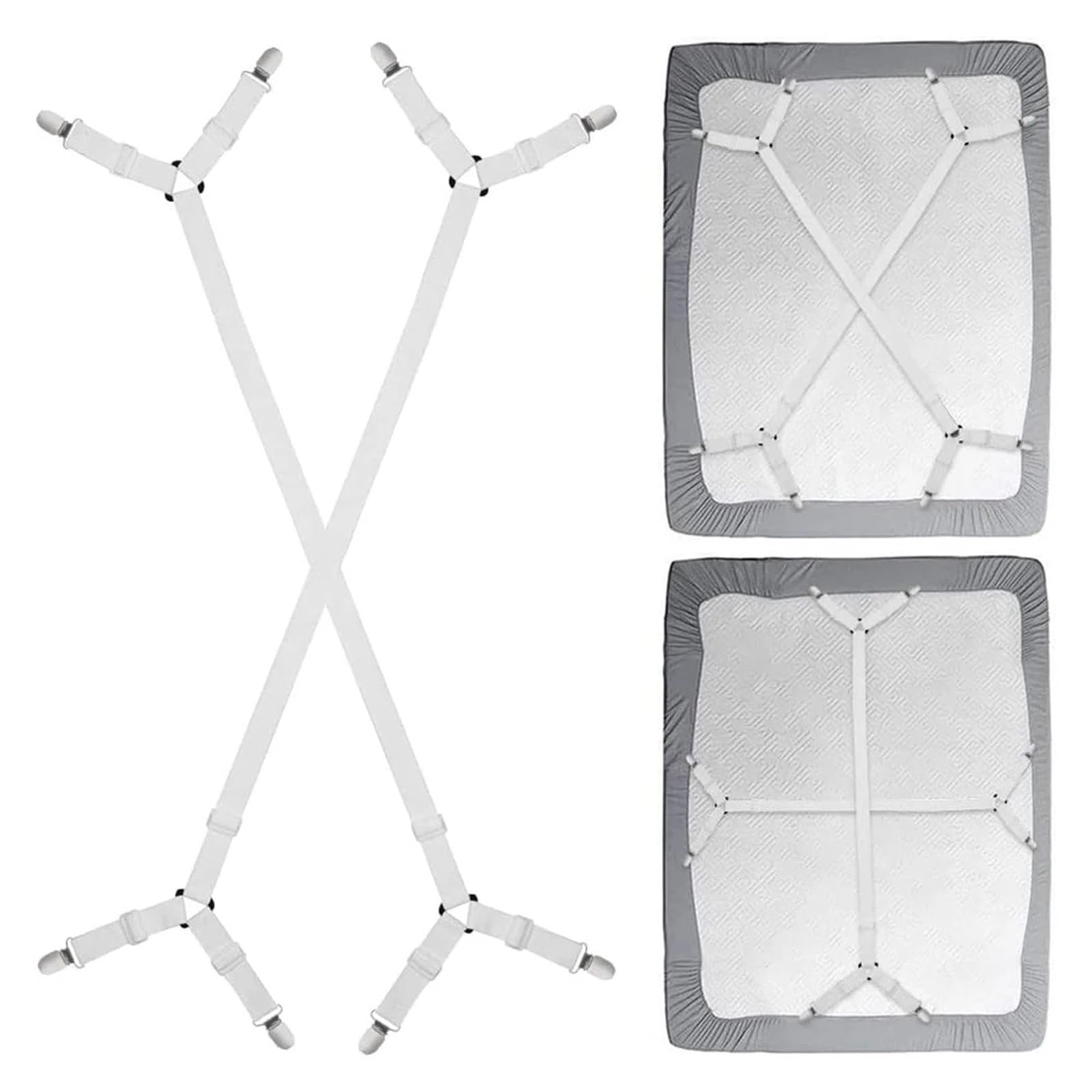 SDIUAKBV Bed Sheet Grippers Belt 2 PCS Sheet Fastener Fixing Straps, Adjustable Cross Elastic, Flat Fit Clips for Mattress Cushions Sofa For the bedroom(HG002-White)