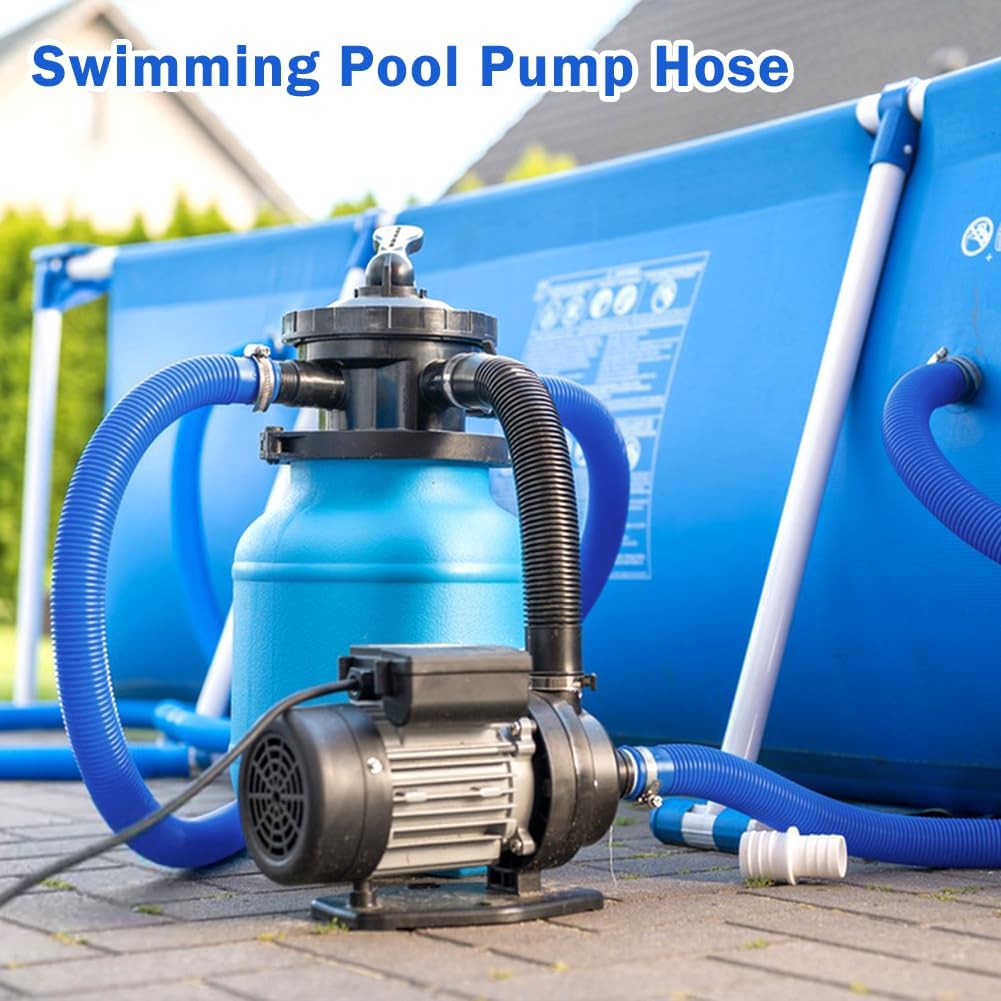 Pool Hoses for Above Ground Pools, 4 Pack 1.25 x 59 Inch Pool Filter Pump Hoses, Pools Filter Hose Accessory Pools Pump Replacement with 8 Metal Clamps and 2 Pipe Holders(COLOR:Blue)
