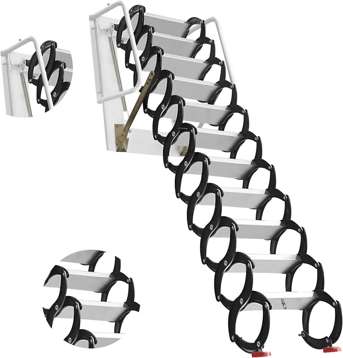 12FT Wall Mounted Attic Ladder Pull Down System, 12-Step Al-Mg Alloy Loft Ladder Pull Down Attic Stairs,3.4M/11.15Ft Attic Pull Down System, 1000 lbs Wall Mounted Attic