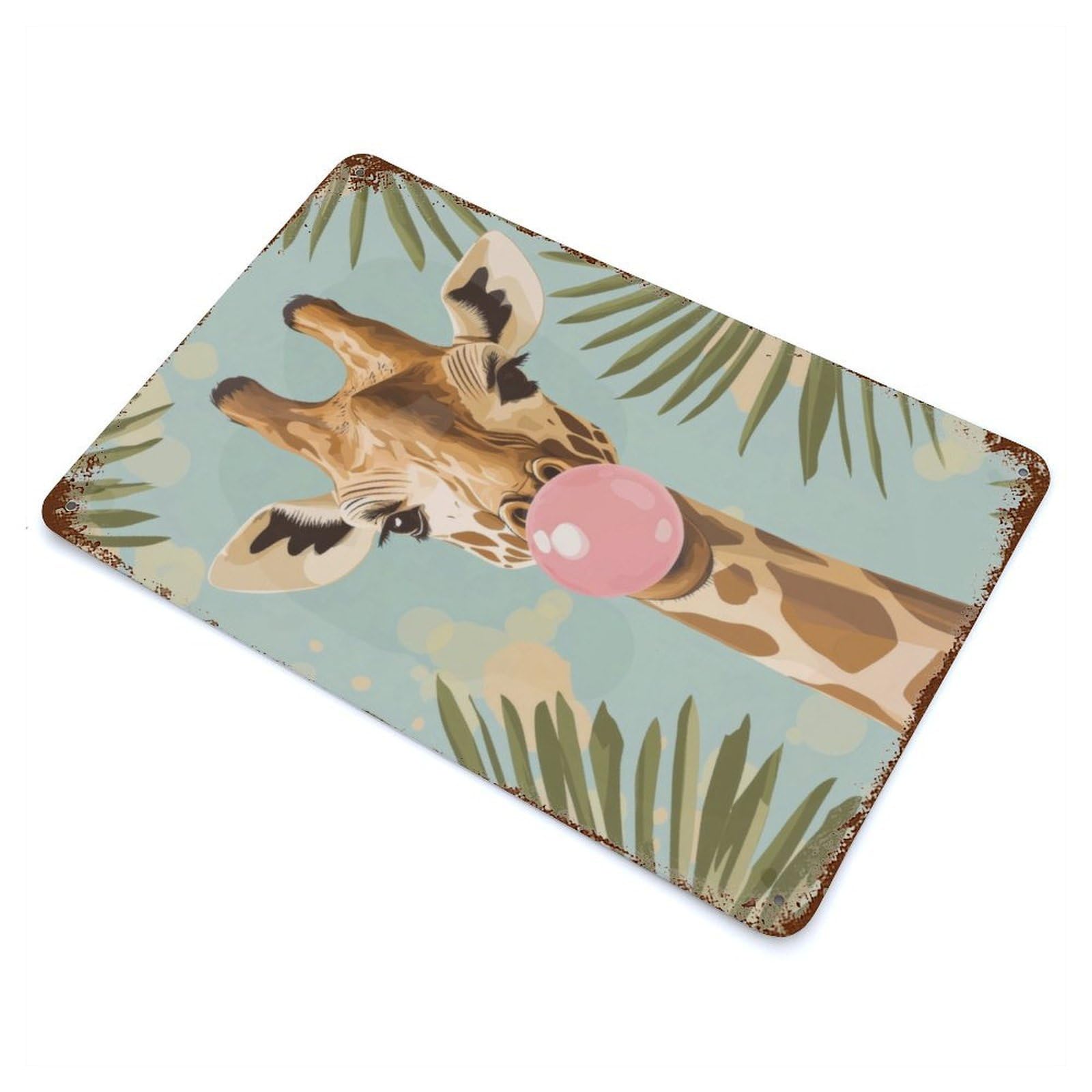 Vintage Rust Metal Sign Giraffe Blowing Bubble Gum 11.8"x7.9", Decorative Metal Wall Art for Basement, Hobby Room And Garage Decor