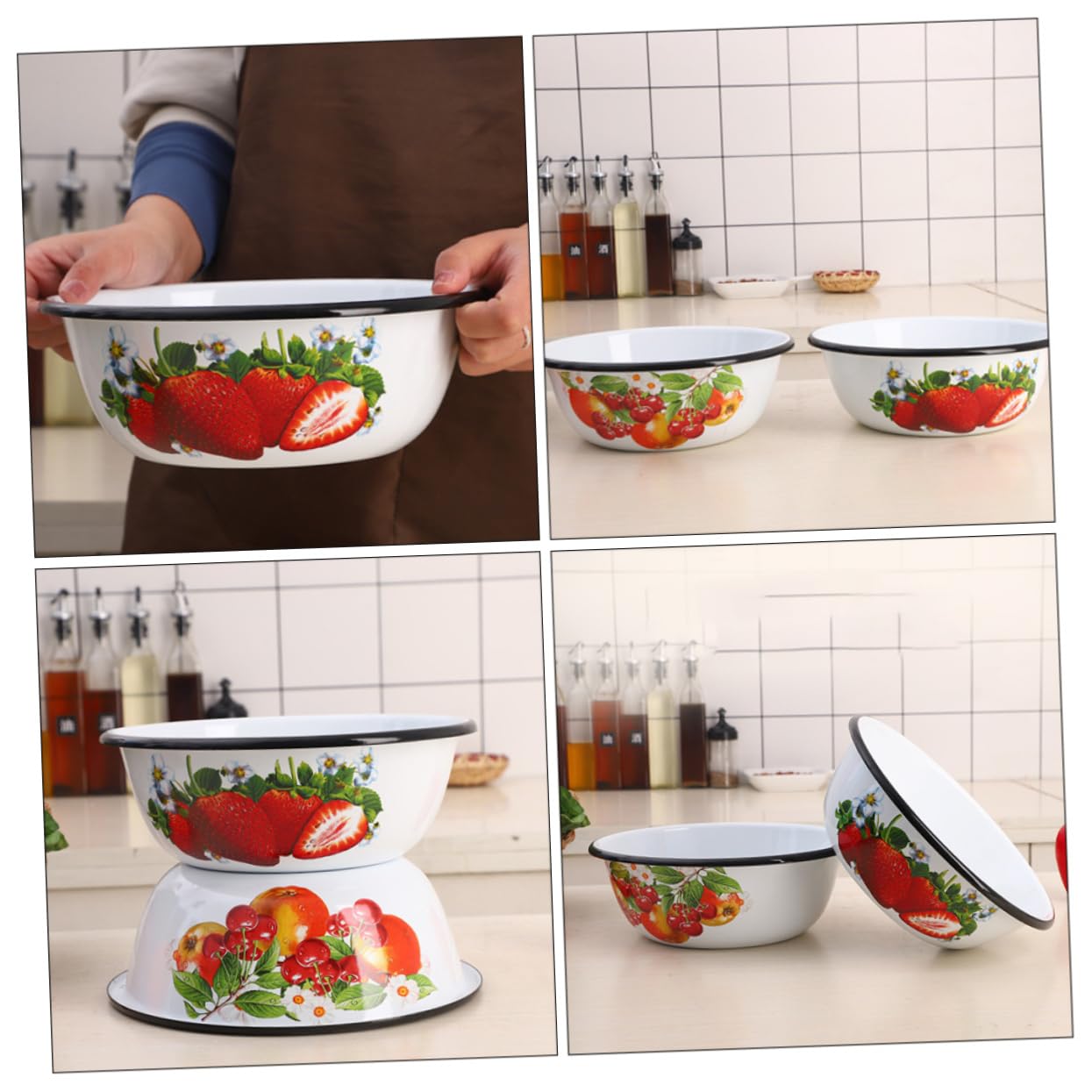 Alipis Vintage Enamel Salad Bowl Retro Style Multi-function Basin for Salad and Mixing Enamelware for Kitchen Restaurant and Parties Capacity Smooth Edges