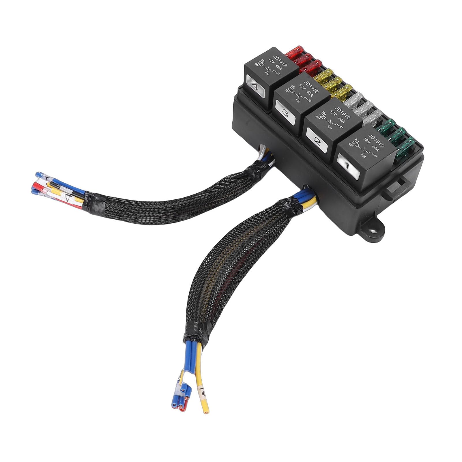 Eujgoov Caja de relé de Fusibles de 12 V, Bloque de Fusibles Automotriz Precableado con 4 Relés y 12 de Cuchilla ATC ATO, Caja de de relé Impermeable para