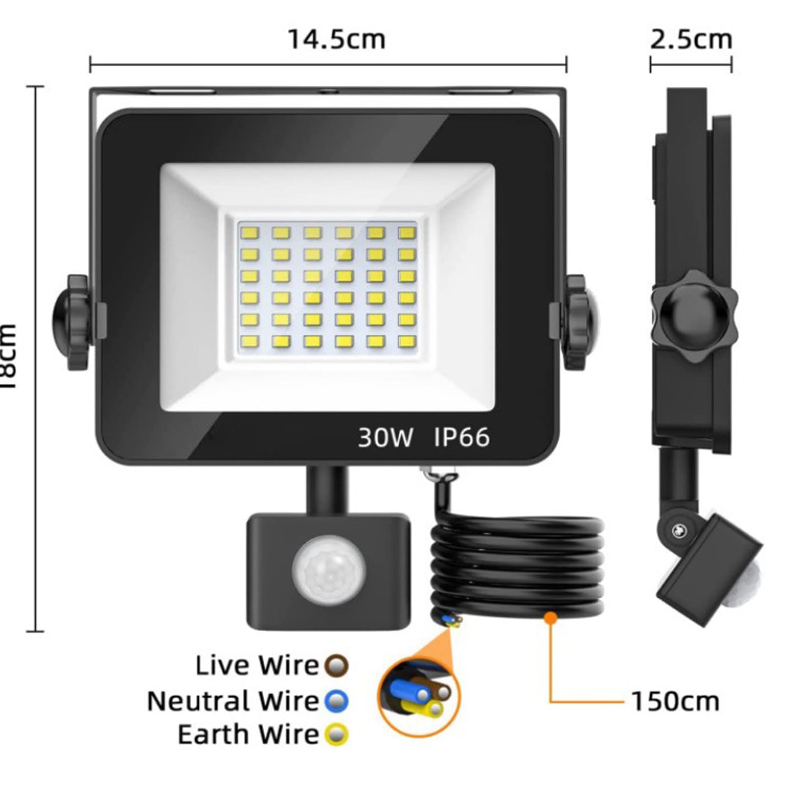 Faretto LED da Esterno 2700lm 4500lm Faretti LED con Sensore di Movimento, 30 50W Faro LED Esterno con Sensore Ip65 Impermeabile Illuminazione A Parete (30W)