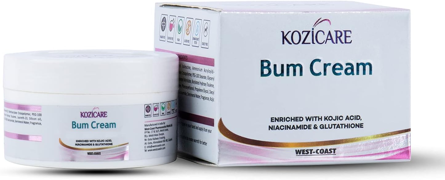 Kozicare Bum Cream with Glutathione, Niacinamide& Kojic Acid- 50gm