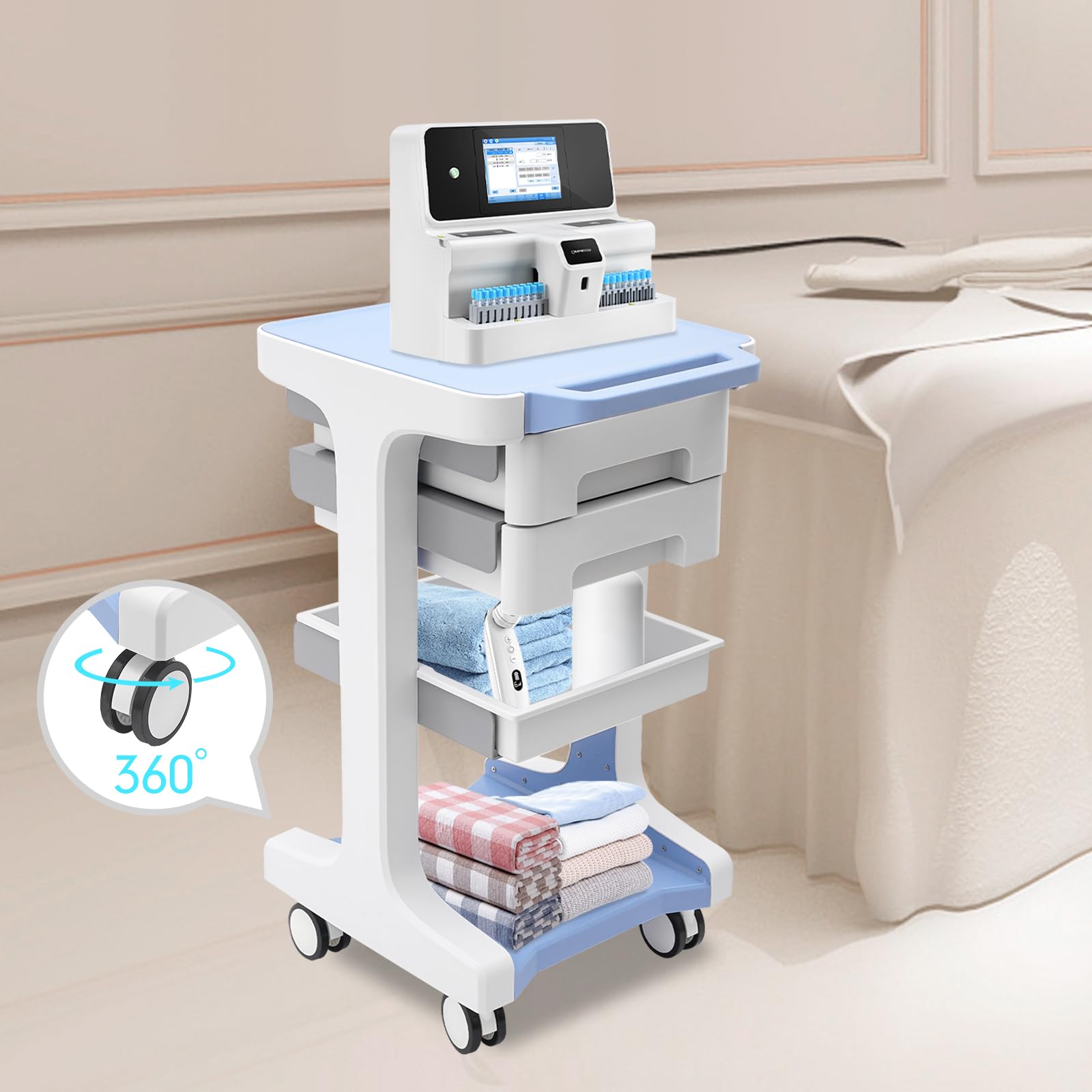 Salon Trolley Kosmetikwagen Laborwagen Arbeitswagen Aufbewahrungswagen mit 2 Schubladen Gerätewagen für Kosmetik, Schönheitsinstrumente