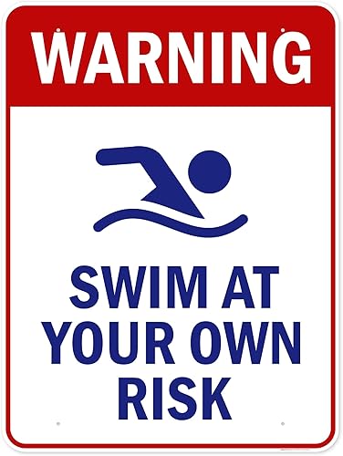 Vista 86 de Señal de advertencia de natación a tu propio riesgo, 10 x 14 pulgadas, libre de óxido, aluminio 040, resistente a la decoloración, fabricado