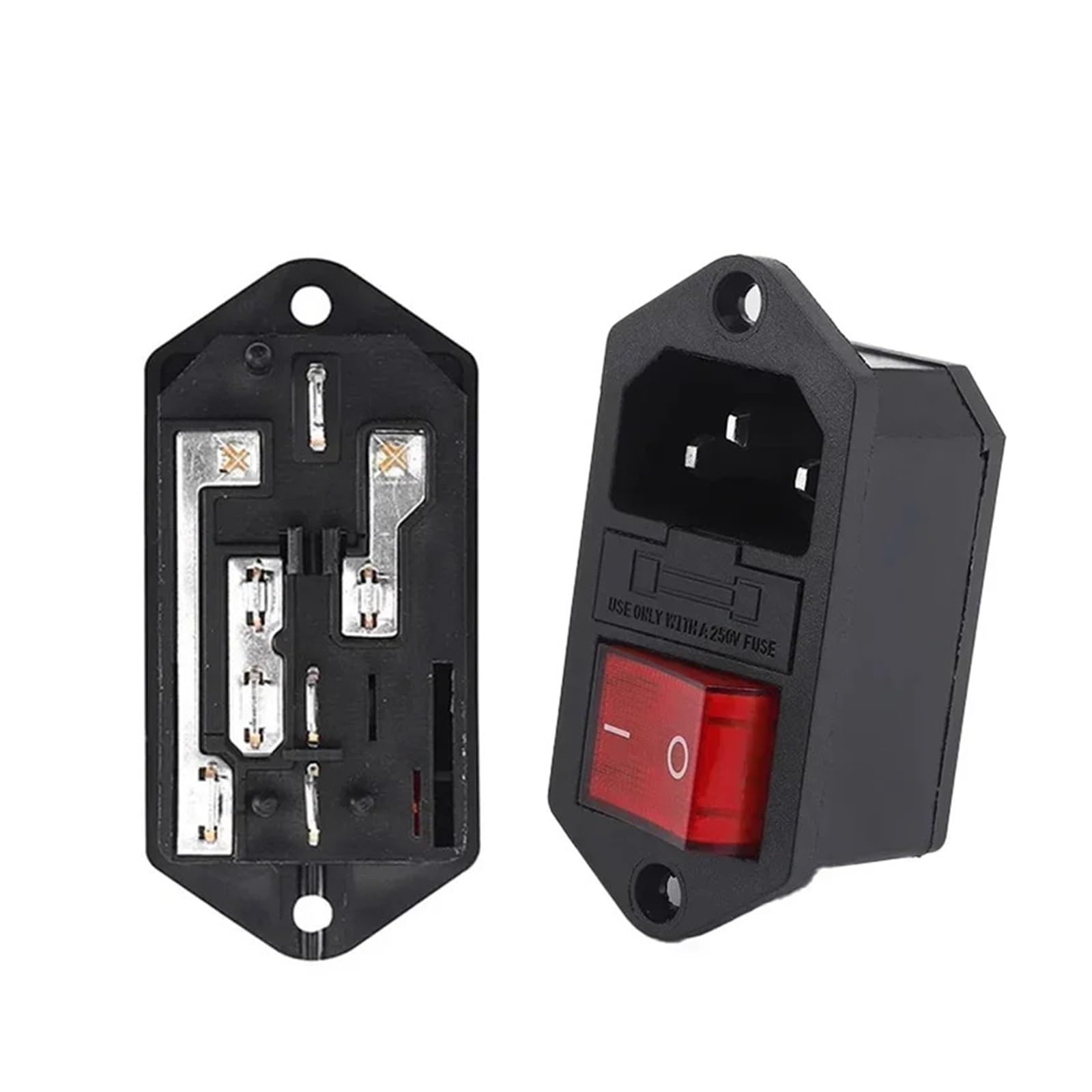 Toma De Corriente CA En Forma Barco Con Interruptor ON-OFF - Conector Basculante 3 Pines Lámpara Roja Y Fusible 10 A (5/20 Piezas)