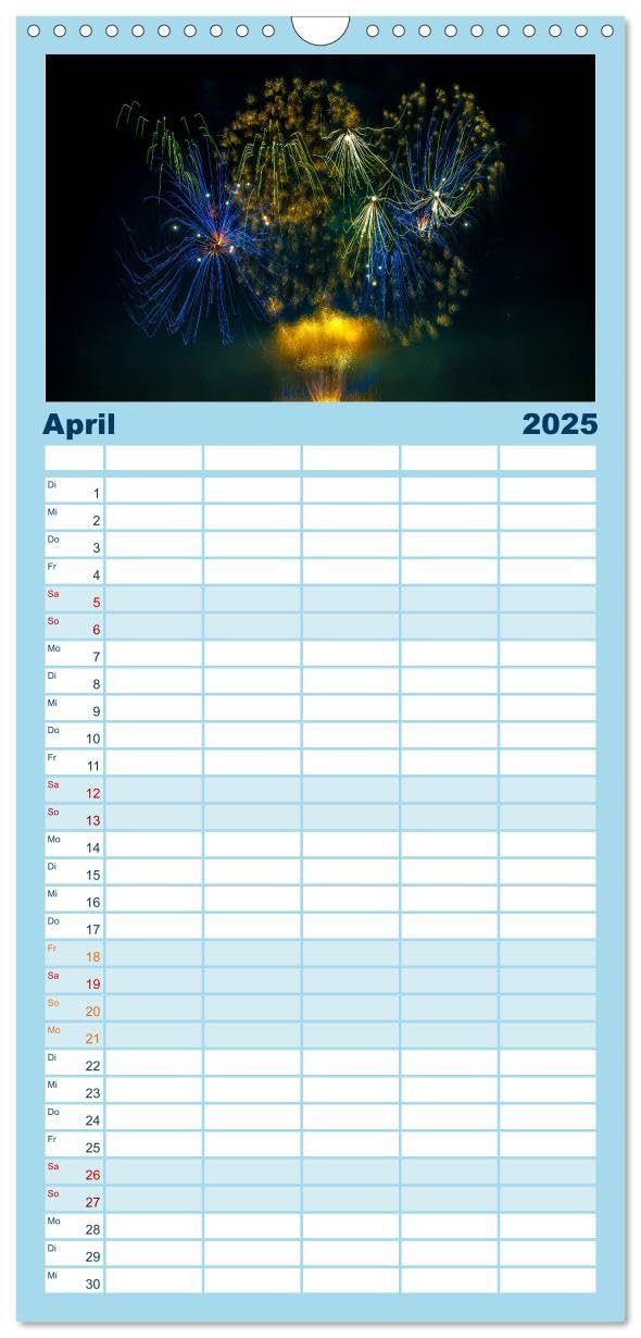 Familienplaner 2025 - Das Feuerwerk mit 5 Spalten (Wandkalender, 21 cm x 45 cm), CALVENDO: Lichtmalerei (CALVENDO Spass)