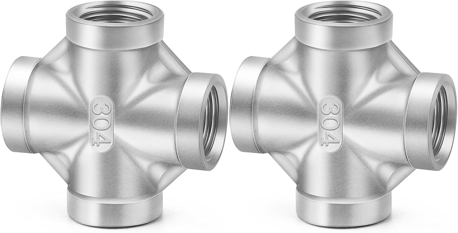 ChillWaves 304 Stainless Steel Pipe Fitting, 4 Way Cross 2" x 2" x 2" x 2" NPT Female Thread Adapter(1-PACK)