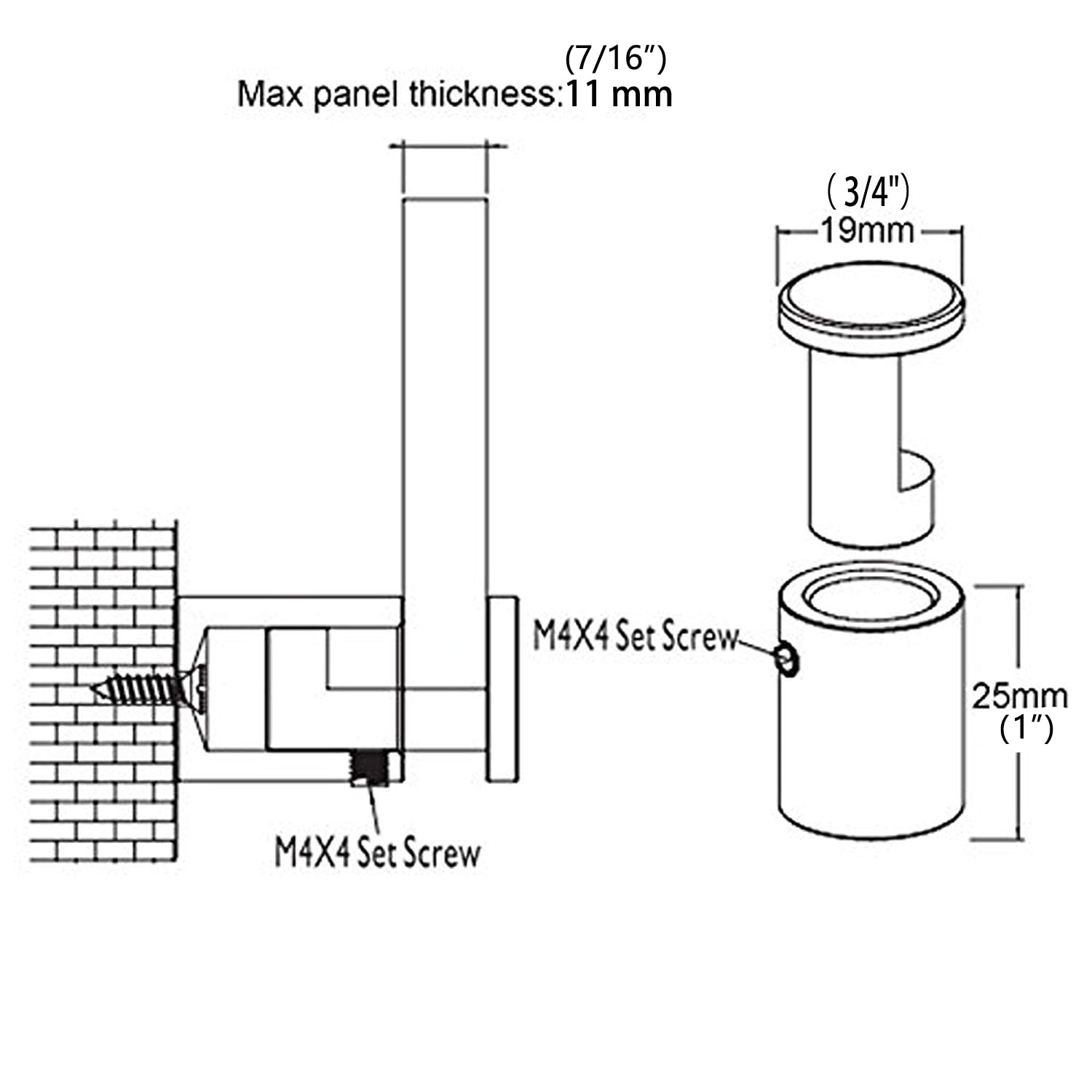 Entretoises de serrage latérales de 1,9 cm x 2,5 cm en aluminium massif, entretoises de bord pour verre, panneaux anti-effraction, quincaillerie pour acrylique, verre, PVC, panneau de verre avec 2