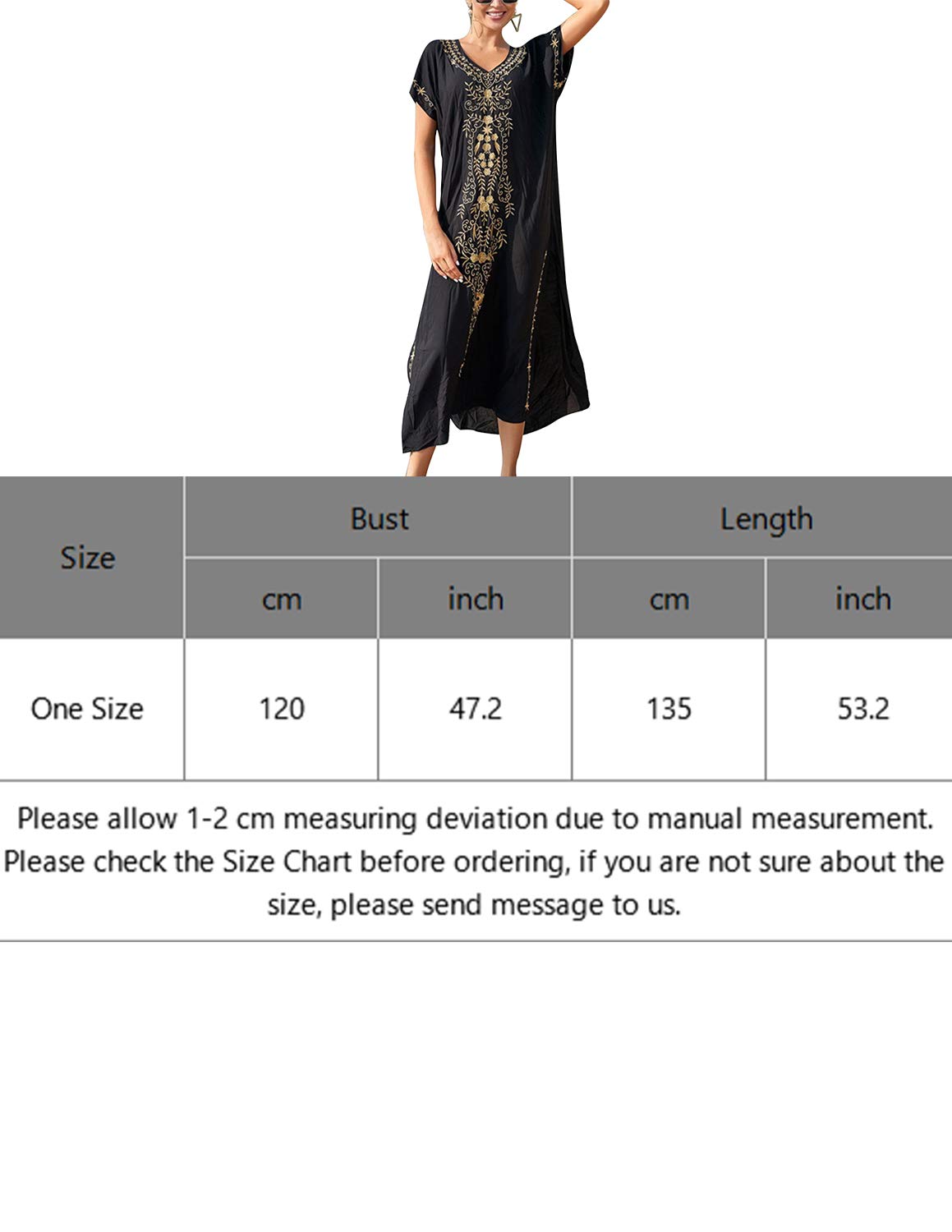Donna Corta Manica Cover Up Caftano Floreale Ricamato Laterale Diviso Vestito da Spiaggia Abiti