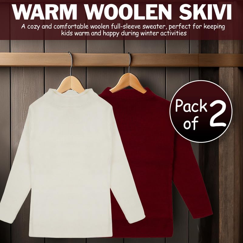 CLAP Unisex Kids Woolen Warm Full Sleeves Skivi/Sweater/Inner Round Neck for Winter Combo Pack of 2 (Maroon White, 2-3 Years) - Image 2 thumbnail