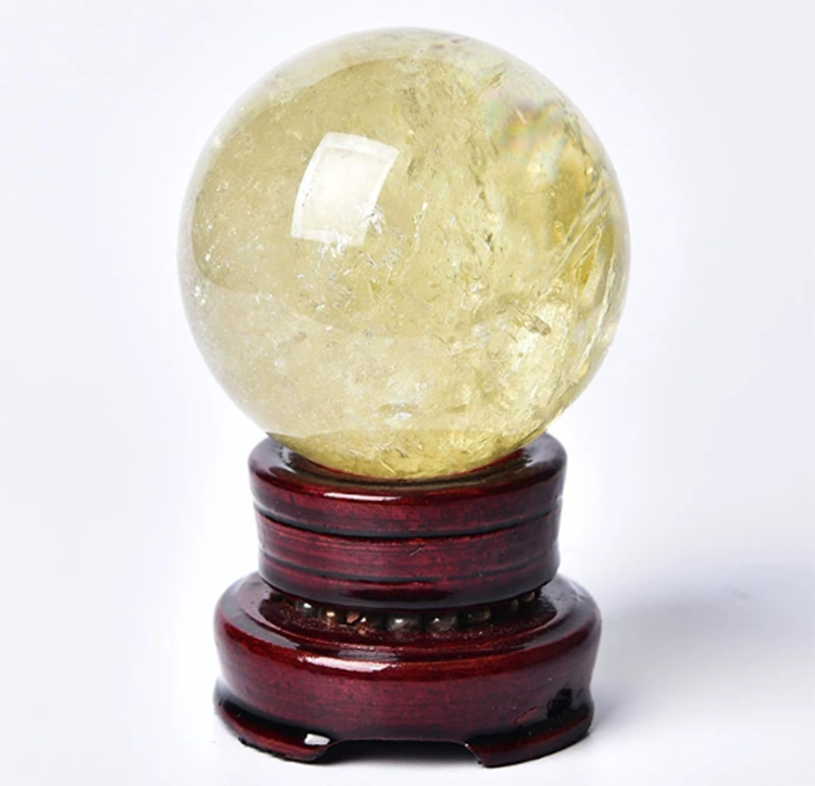 SSOPTMCB Yellow Citrine Sphere with Base,Polished Stone Ball Ornaments,Home Decorative Crystal for Wealth, Success & Abundance,100mm Gemstone Stone