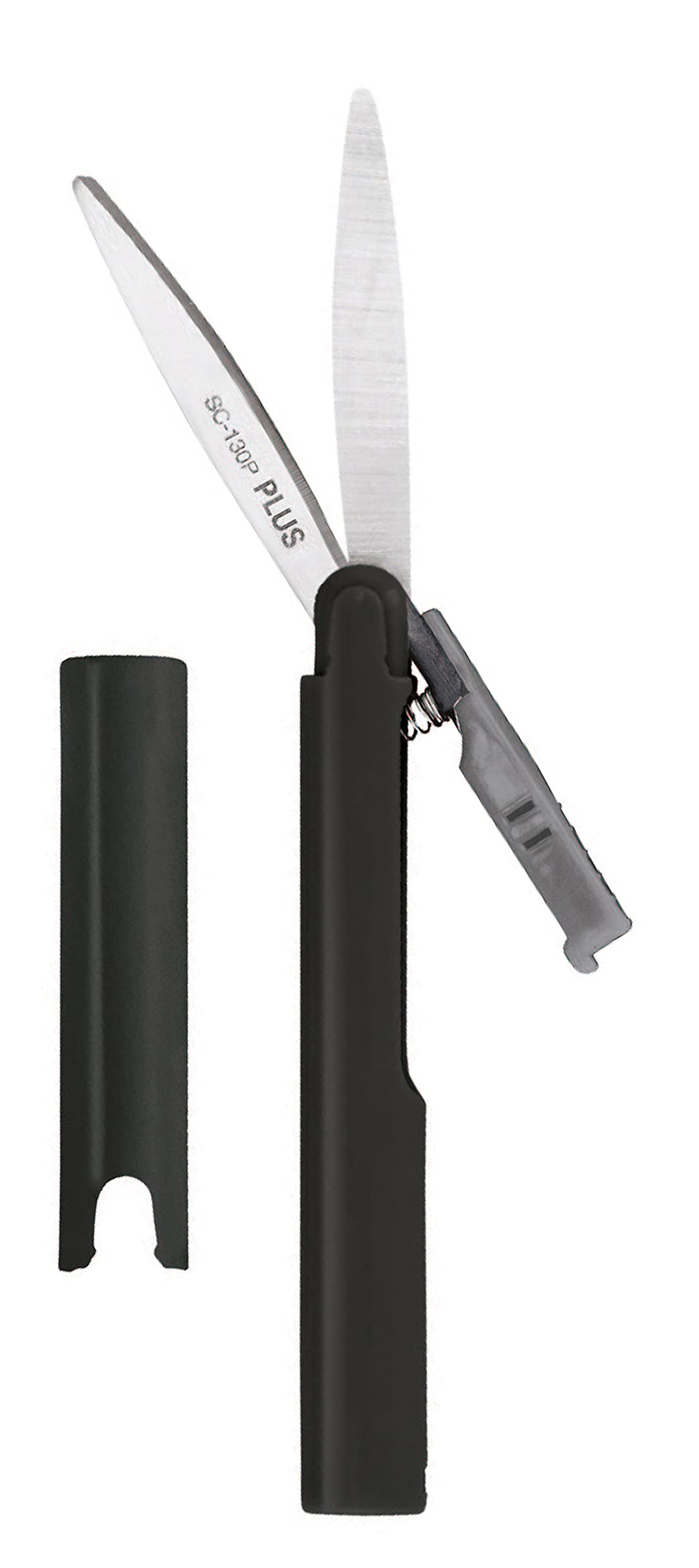 Forbici da viaggio con taglio rivestito, forbici da tasca antiaderenti, chiusura di sicurezza con cappuccio, a forma di penna, colore: nero