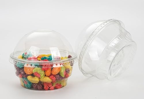 Vista 4 de Golden Apple, 5oz-30sets de vasos de plástico transparente para helado, tazas de postre, cuenco de aperitivos con tapas de cúpula sin agujero