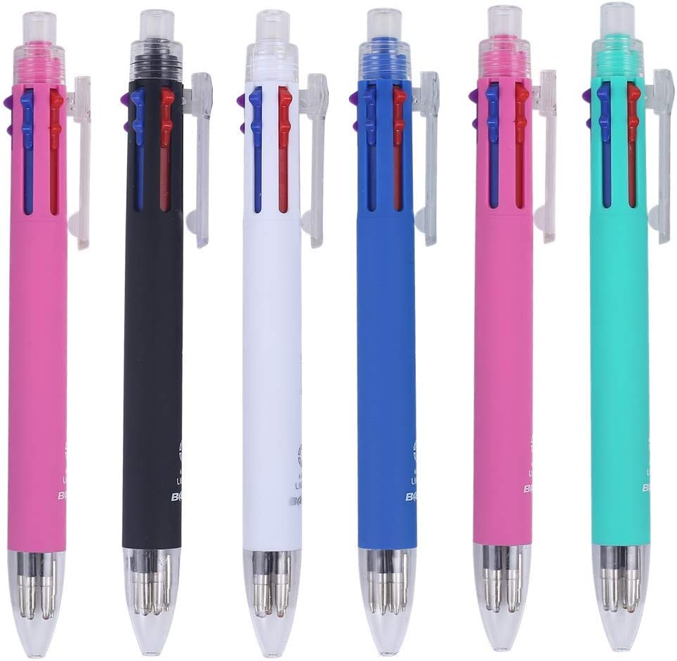 6 in 1 Multifunctional Pens 5 Color 0.7 mm Ballpoint Multi Pen and 0.5 mm Mechanical Pencil in One Pen, Pack of 6