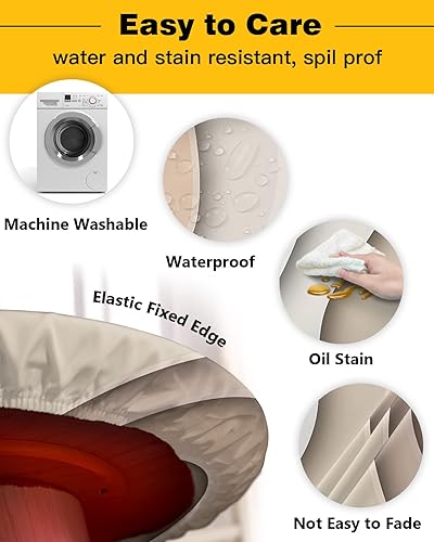 Miniatura 3 de Mantel redondo ajustable geométrico degradado, impermeable, estético, beige, marrón, degradado, abstracto, elástico, lavable, a prueba de aceite,
