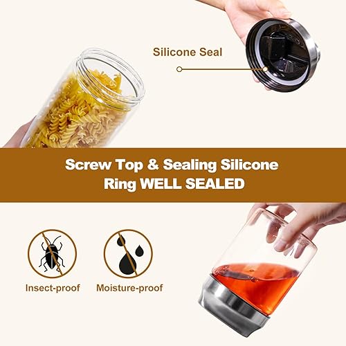 Miniatura 4 de Aelga Tarros de vidrio para alimentos de 34 onzas con tapa, tarros de almacenamiento de boca ancha con tapas herméticas, recipientes transparentes