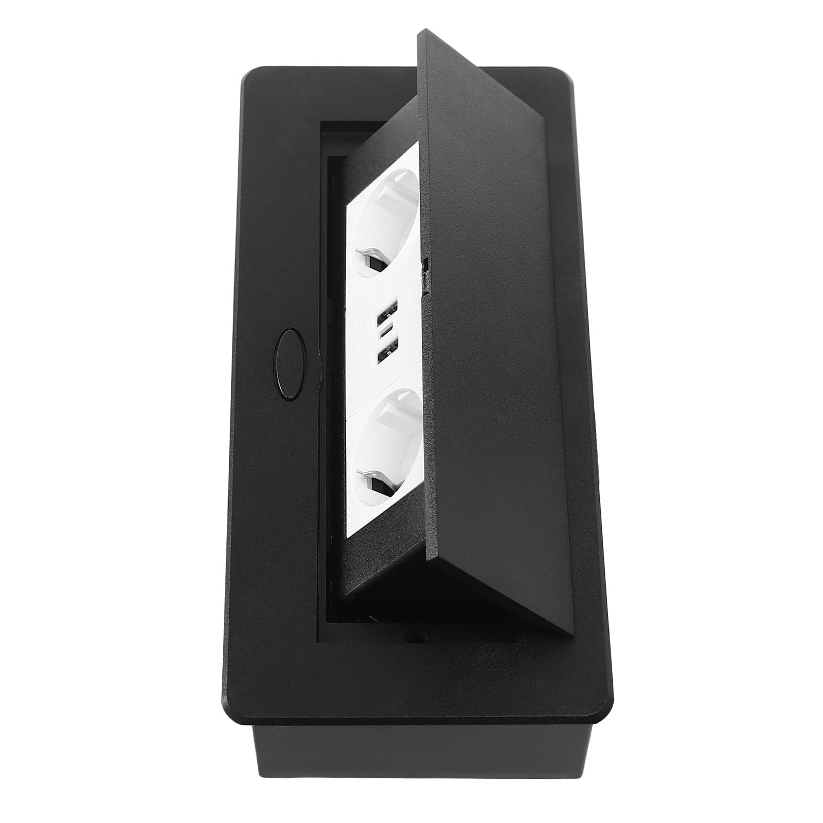 Pop-up Steckdosenleiste mit Netzkabel – EU Norm, USB + Type-C Ports, Schwarz, Kompakt stabil, Überlastungsschutz, Powerstrip für Home Office & Reise, sicherer Energielieferant