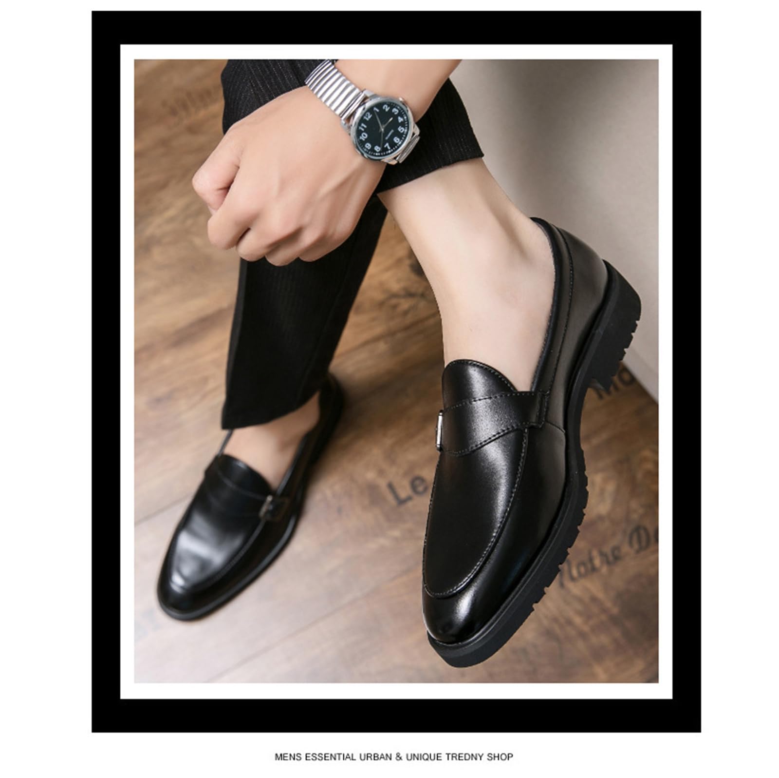 Zapatos De Vestir Tipo Mocasín con Hebilla para Hombre | Mocasines Hombre Slip On Zapatos Vestir Piel Sintética Casual Conducción Suela Goma Hebilla Elegantes Cómodos Negro
