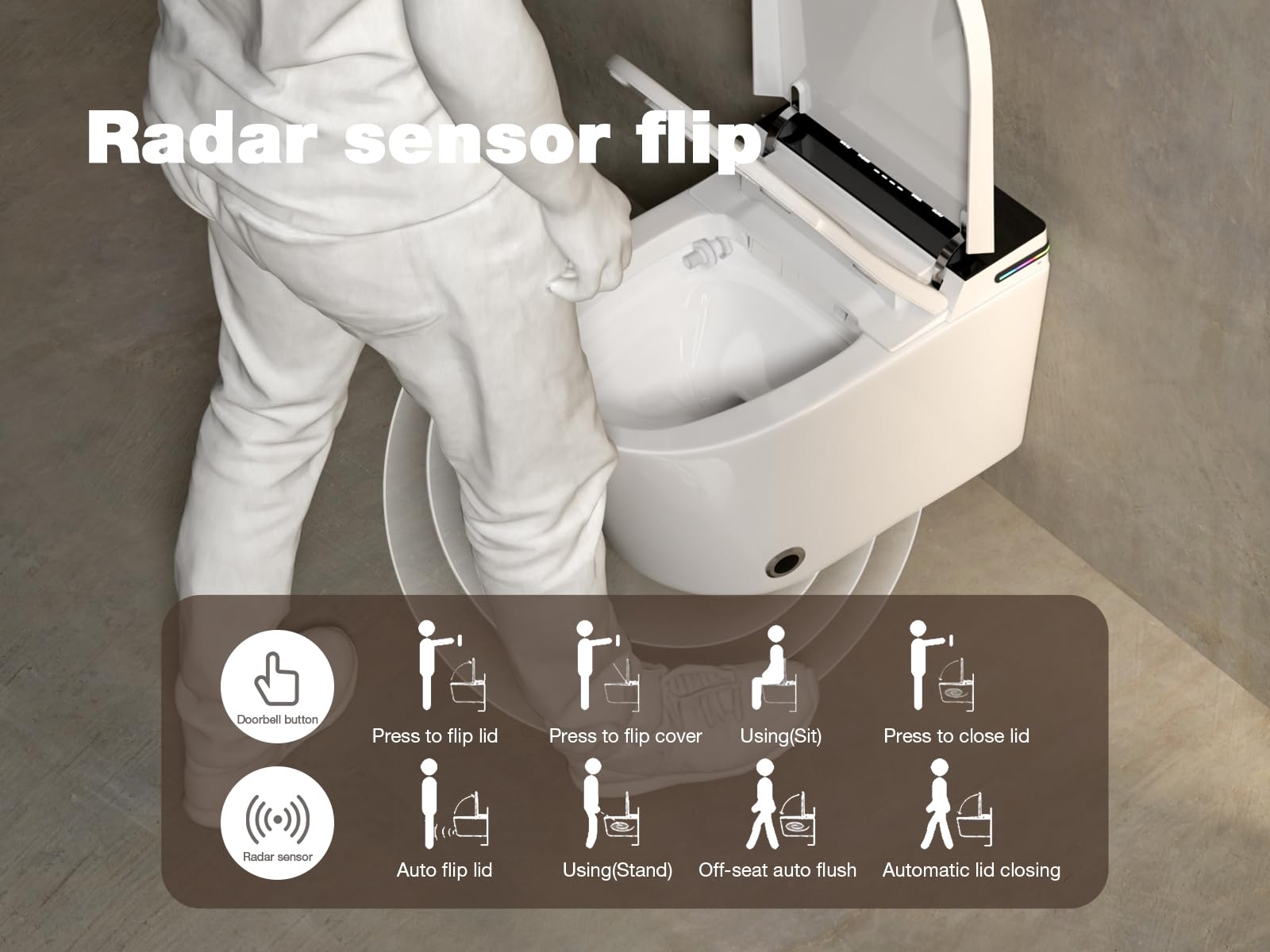 MEJE #MZE-G830E - Toilette intelligente da parete, WC intelligente allungato con bidet integrato, sedile riscaldato, asciugatrice ad aria calda, scarico automatico, apertura e chiusura automatica,