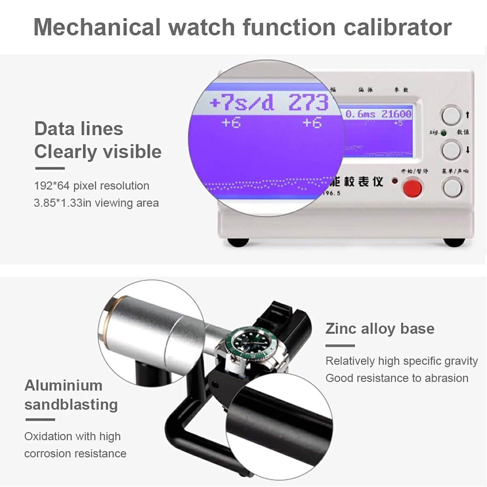 Wielofunkcyjny zegarek z funkcją pomiaru czasu, profesjonalny chronograf nr 1000-6 pozycji kalibracji, czujnik mikrofonu i wyświetlacz LCD do zegarków mechanicznych/automatycznych