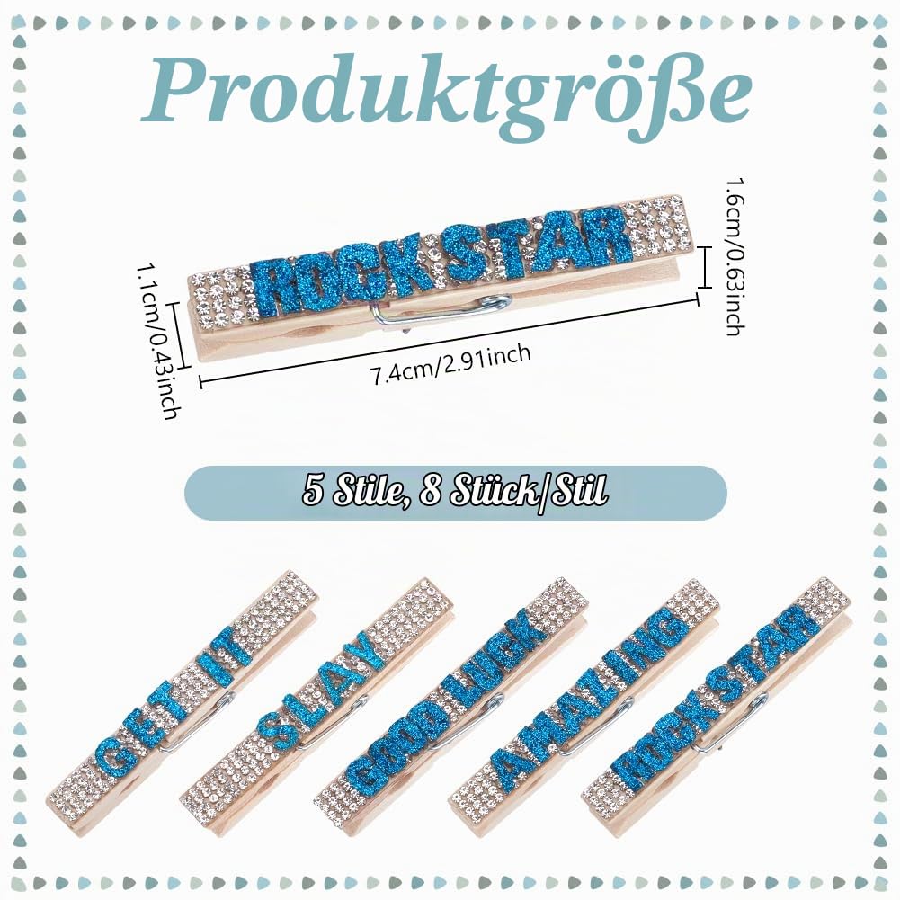 PLIGREAT 40 Stück Cheerleading Geist Clips Blau Strass Cheer Pins Bulk Cheerleader Geschenke Cheer Wäscheklammern für Team Rucksäcke Wettbewerb Pins Sport Mädchen Party Gastgeschenke Zubehör