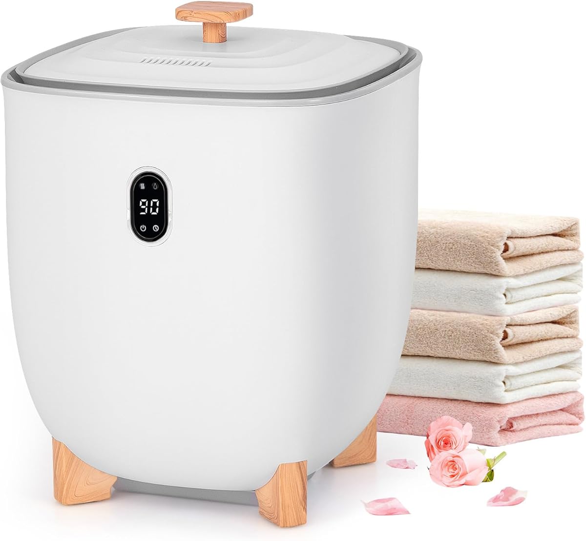 Giantex Upgraded Towel Warmer Bucket - 20L Hot Towel Bucket with PTC Air Heater for Rapid & Even Heating, Damp Towel Dryer & Heater Combo, Fits up to Two 45" x 70" Oversized Towels, White