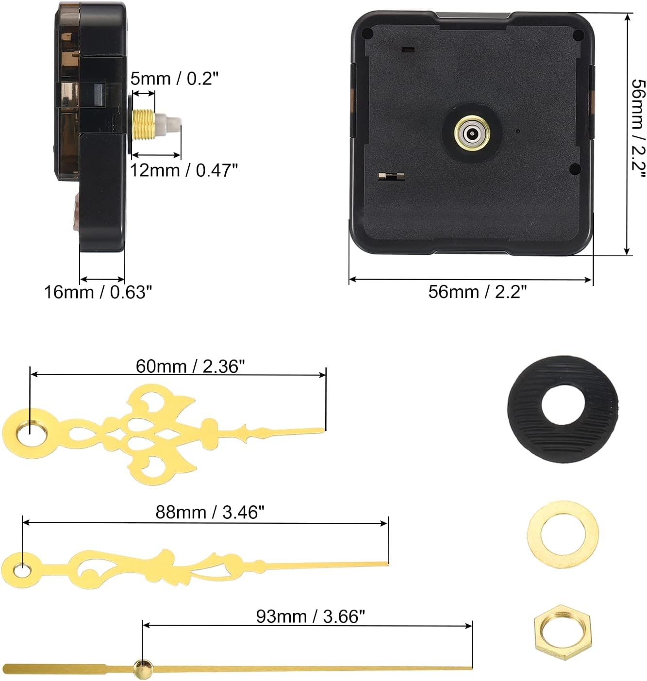 PATIKIL Clock Mechanism Replacement, 1 Set Quartz Clock Mechanism Battery Operated DIY Wall Clock Hands and Motor Kit Movement DIY Repair Parts, Golden