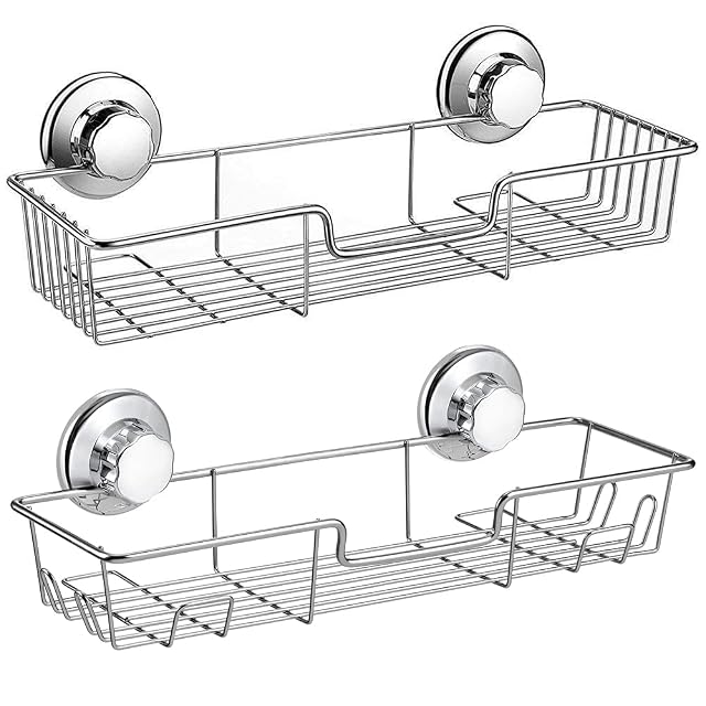 iPEGTOP Strong Suction Cup Shower Caddy Bath Shelf Storage with 4 Side Hooks Combo Organizer Basket for Shampoo