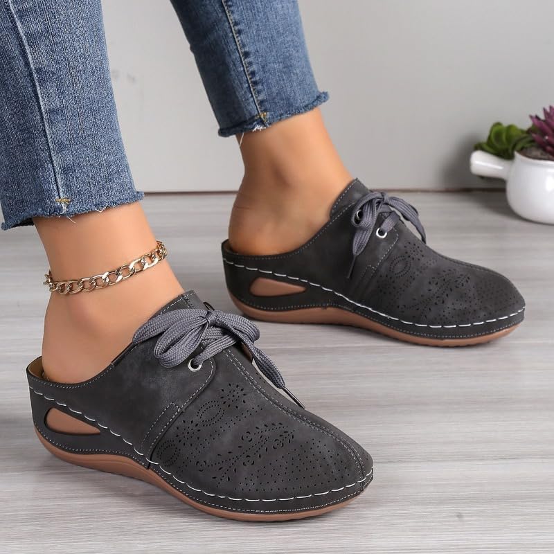Clogs for Women Mules Shoes Lace Up Closed Toe Slip on Slides Slippers Summer Comfortable Low Heel Wedge Sandals Walking House Slipers with Arch Support Platform Vintage Mule