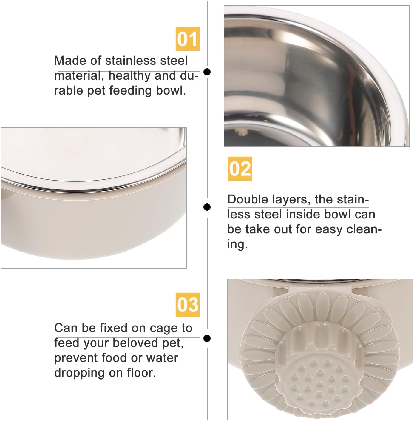 POPETPOP Dog Crate Water Bowl No Spill : Removable Stainless Steel Dog Bowl Hanging Pet Food Dish for Puppy Cat Rabbit, Easy to Clean(Grey, 5.31 X 5.31 X 2.36 Inches)