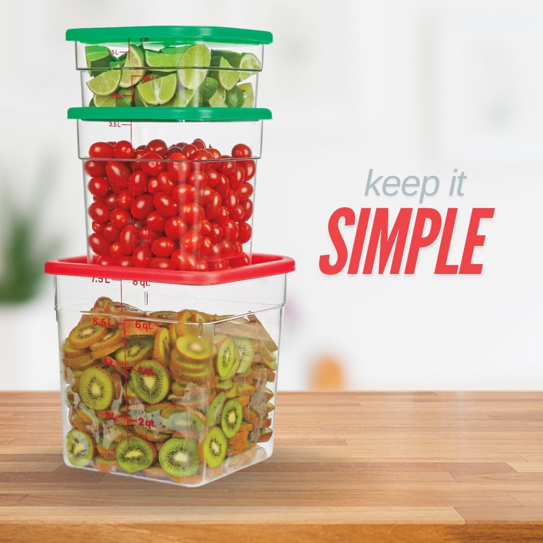 ATREVO Contenedores de almacenamiento de alimentos con tapas. Cubos cuadrados y transparentes de policarbonato de grado alimenticio para cocina, restaurante y panadería. (paquete de 3) 2 cuartos de