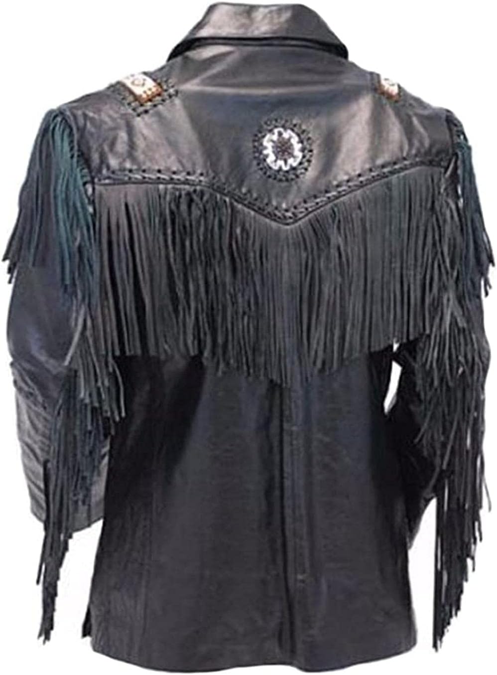 Classyak Men's Fashion Western Genuine Cowboy Jacket Native American Wears Fringed & Beaded Jacket Cow Leather Beige