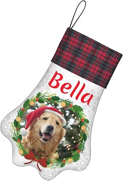 Personalized Christmas Stockings for Dogs Cats with Name Photo Custom Paw Shape Pet Stockings Customized Xmas Holiday Decor