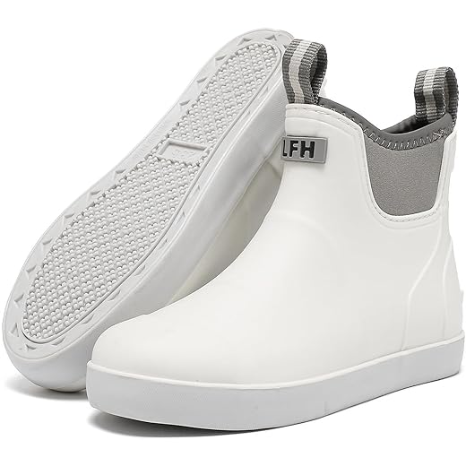 Women's Deck Boots, Waterproof Ankle Rain Boots with Anti-Slip Traction, Rubber Garden & Fishing Boots for Boating, Camping, Farming & Outdoor Work