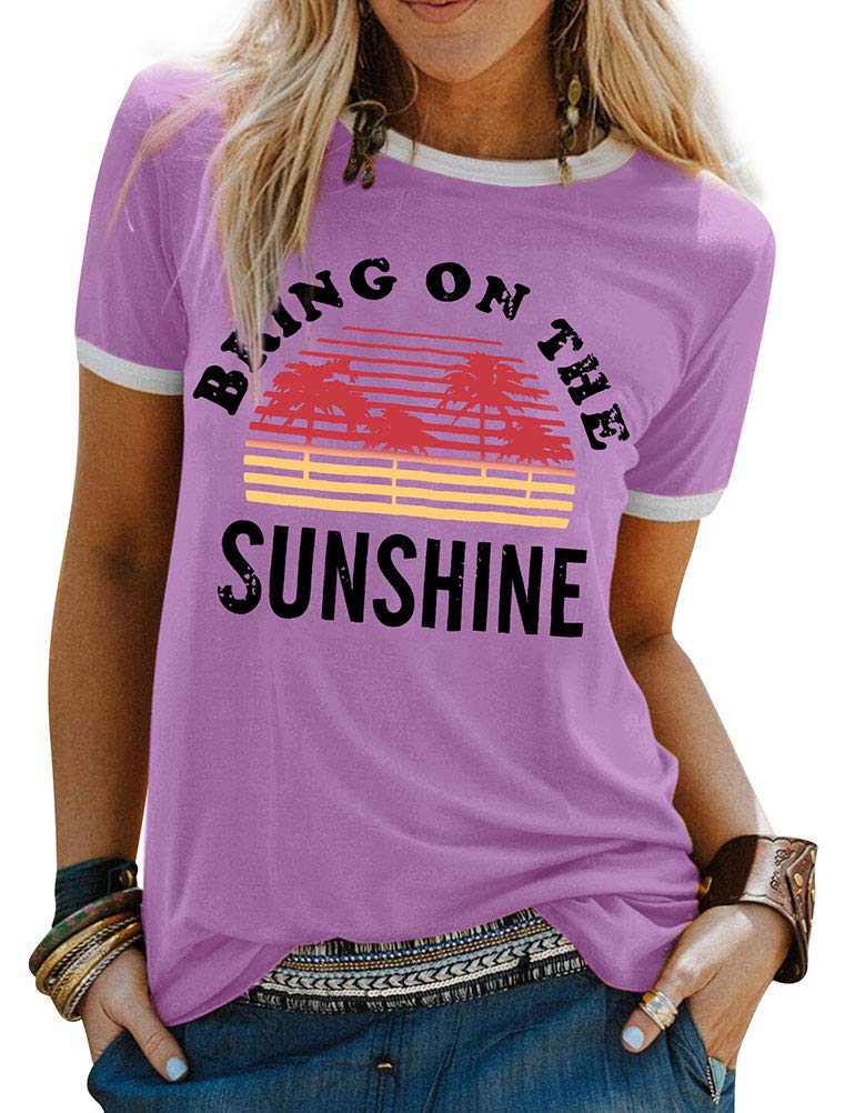 WIEIYM T-Shirt Damen Bring On The Sunshine Tshirt Sommer Lässig Tee Shirt Rundhals Kurzarm T-Shirts Brief Gedruckt Bluse Tops S-XXL