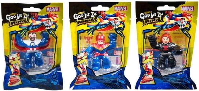 Heroes of Goo Jit Zu Marvel Mini Series 2.5 inch Stretchy Action Figures (Captain America, Captain Marvel & Black Widow (3 Pack))