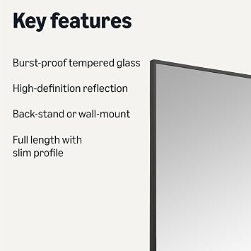 Amazon Basics Full Length Rectangular Mirror, Wall/Floor Mount, Standing Mirror with Aluminium Alloy Frame, 162.6 x 53.3 x 1.4 cm, Black