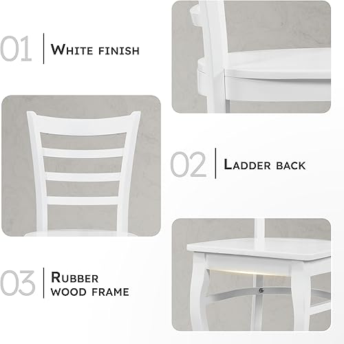 Miniatura 3 de Lexicon Juego de 2 sillas de comedor modernas, sillas de cocina y comedor de madera de caucho macizo, sin brazos, respaldo de escalera, fácil de