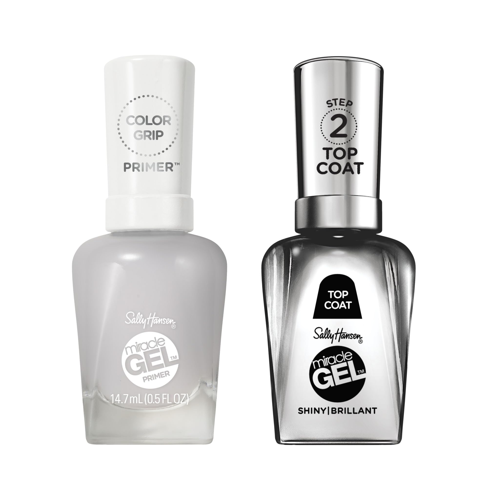 Miracle Gel Nail Polish Shiny Top Coat + Sally Hansen Miracle Gel Color Grip Primer, 0.5 fl oz