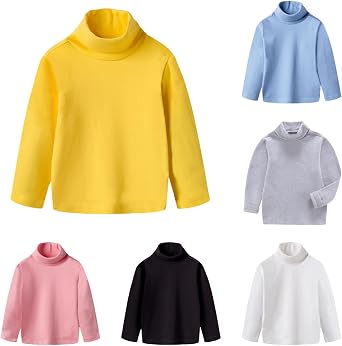 Boys Girls Turtleneck Fleece Tops Long Sleeve Kids Solid Thermal T Shirts Girls Turtleneck Long Sleeve