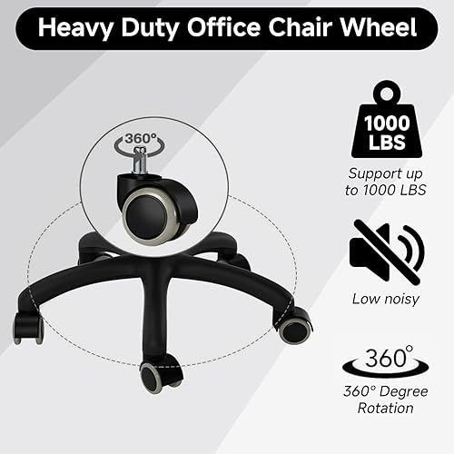 Miniatura 3 de YIOVVOM - 5 ruedas de repuesto para silla de oficina de tamaño estándar universal de 2 pulgadas 0433in para proteger el suelo ruedas de plástico