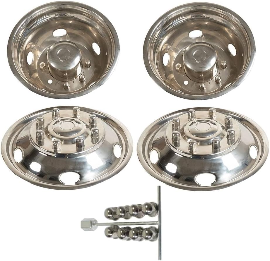 JESONN 19.5 Inch Full Set 8 Lugs Stainless Steel Mirror Polished Wheel Simulators for 2003-2004 Ford F450 F550 Truck