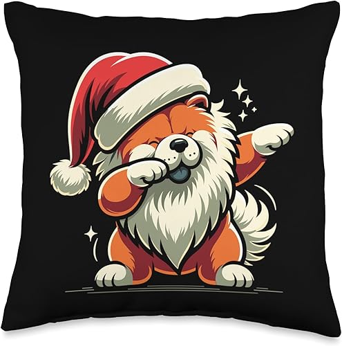 Xmas Chow Chow Gifts Christmas Chow Dog Dab Pose Santa Hat Xmas Throw Pillow, 16x16, Multicolor