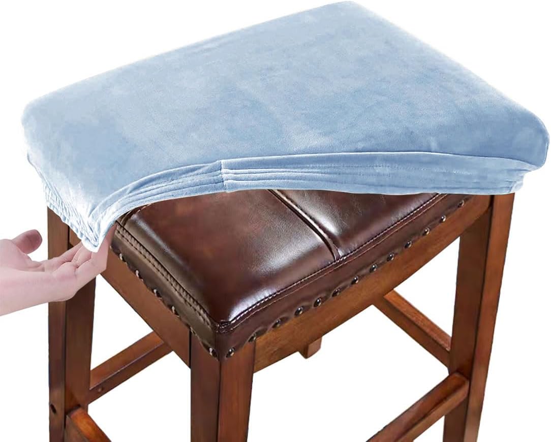 Stool Covers Rectangular Velvet Set of 4 Vanity Stool Covers Stretch Washable Saddle Bar Stool Slipcover Bench Seat Protector with Elastic Bands Counter Bar Stools Chairs Covers Sky Blue