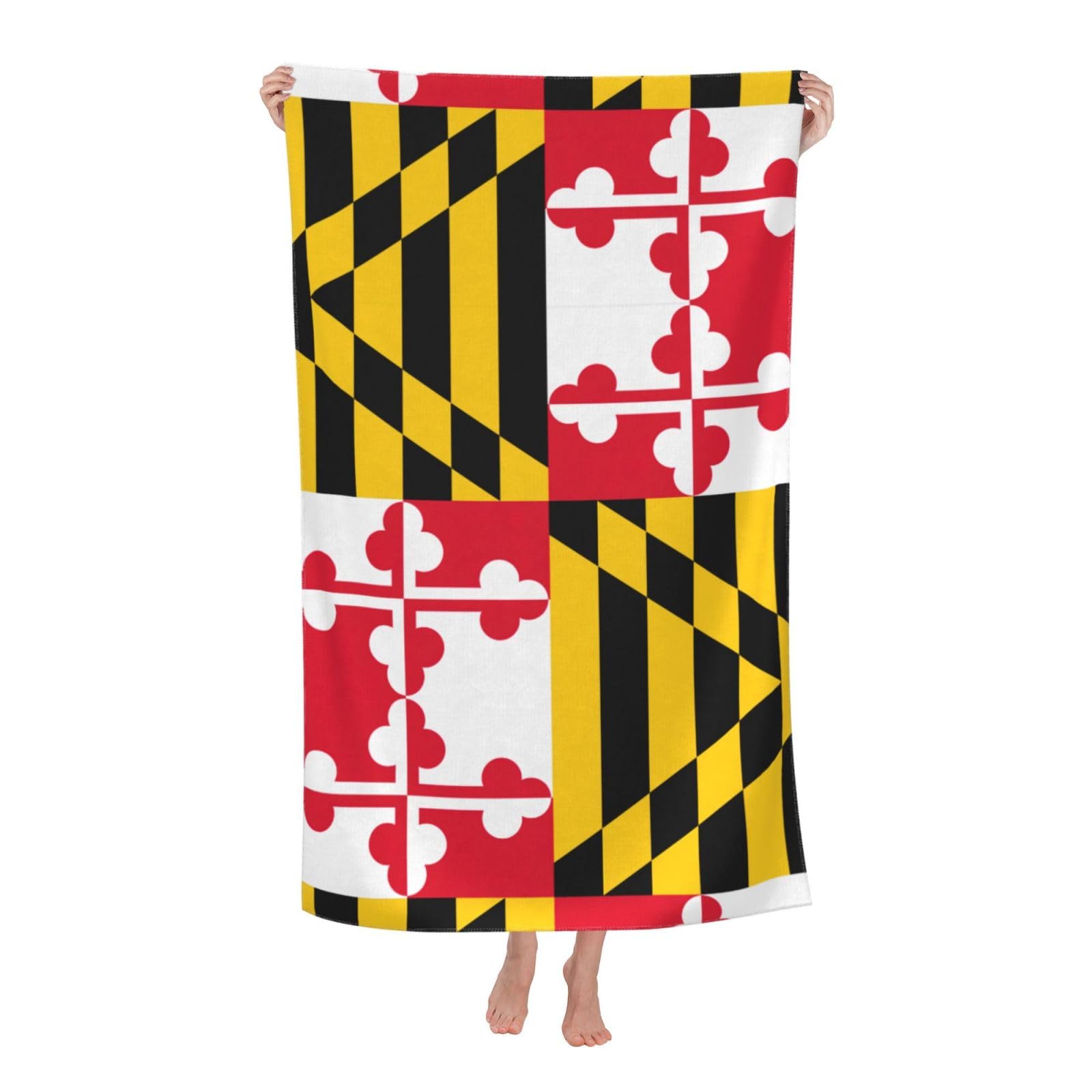 Oazcvbnn Women's White Flag Of Maryland Print Adult Beach Towel Summer Travel Pool Vacation Swimming Fitness Outdoor Adventures