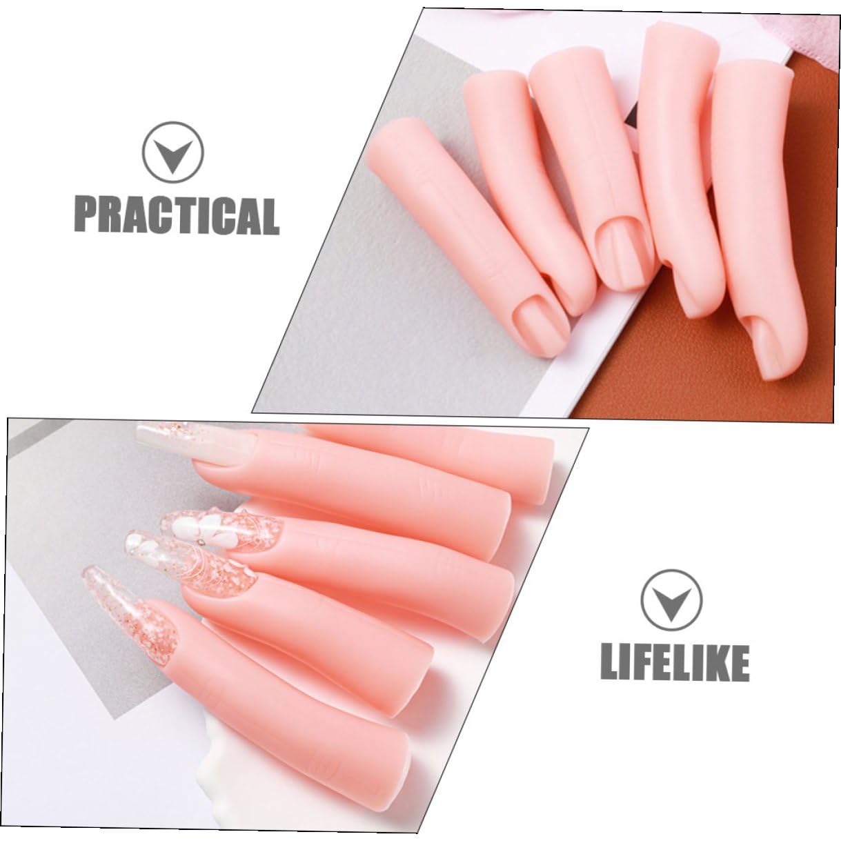 5pcs Silicone Nail Training Fingers with Magnet for Acrylic Nail Practice Realistic Fake Finger Models in Various Shapes and Flexible Mannequin for Manicure DIY