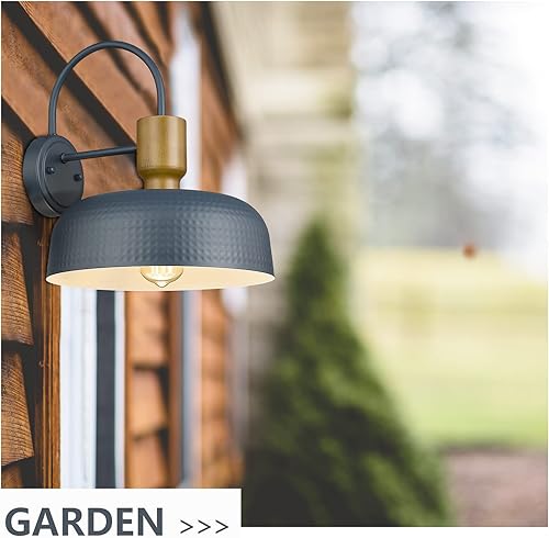 Miniatura 6 de Darkaway Lámparas de pared modernas de granero con pantalla de metal martillado, iluminación de cuello de cisne azul para exteriores, interiores,