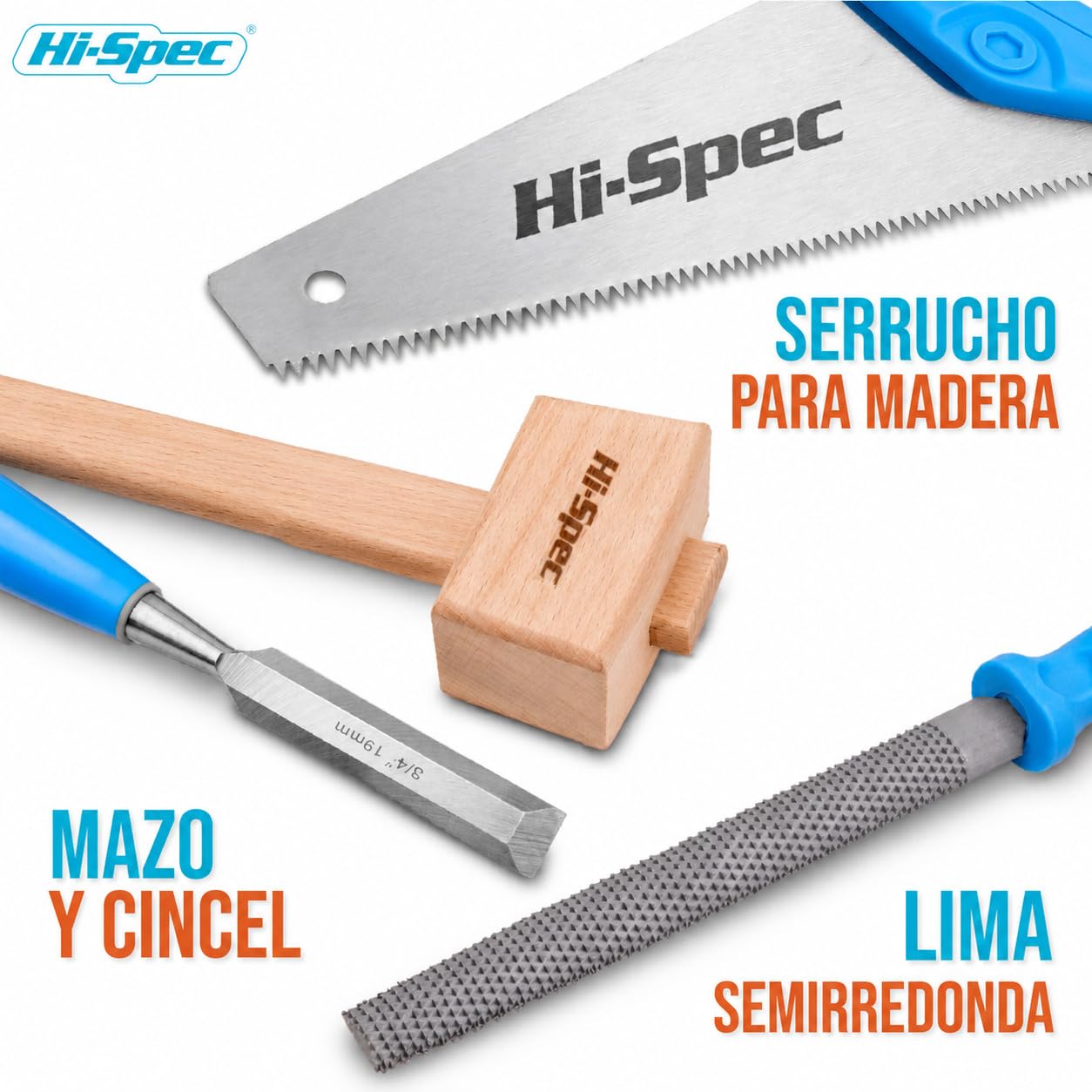 Hi-Spec Caja Jumbo de Herramientas Reales para Carpintería Infantil 8+ | 26 piezas; formón, serrucho, mazo, sargentos, gafas y lápices; trabajos de madera; no es juguete; supervisión adulta 8+ años